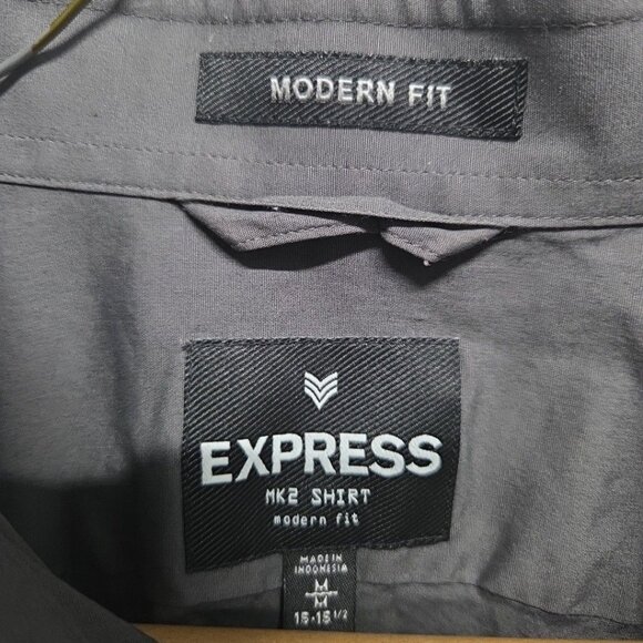 Express Mens Shirt Sz M 15-15 1/2 Gray Modern Fit Top Button Long Sleeve - Picture 3 of 7